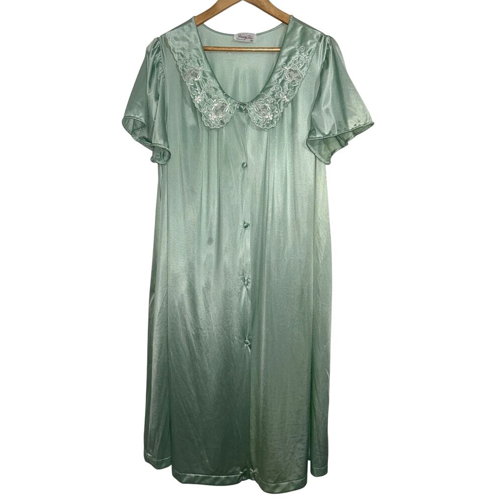 Vintage Vanity Fair Women's Night Dress Lace Collar Mint Green XL
